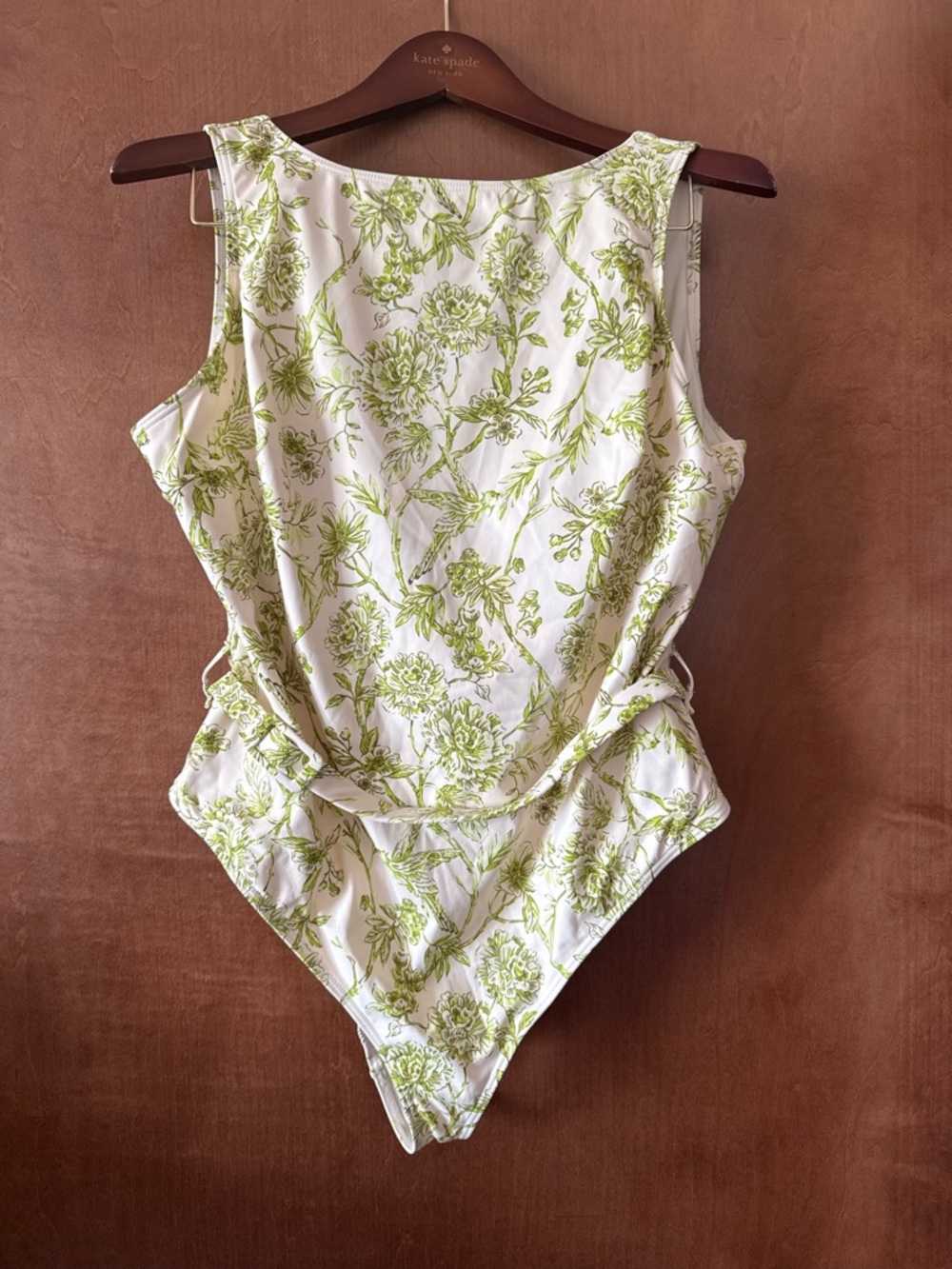 Anthropologie Hutch Christy White One-Piece Swimsuit with Green Floral Print